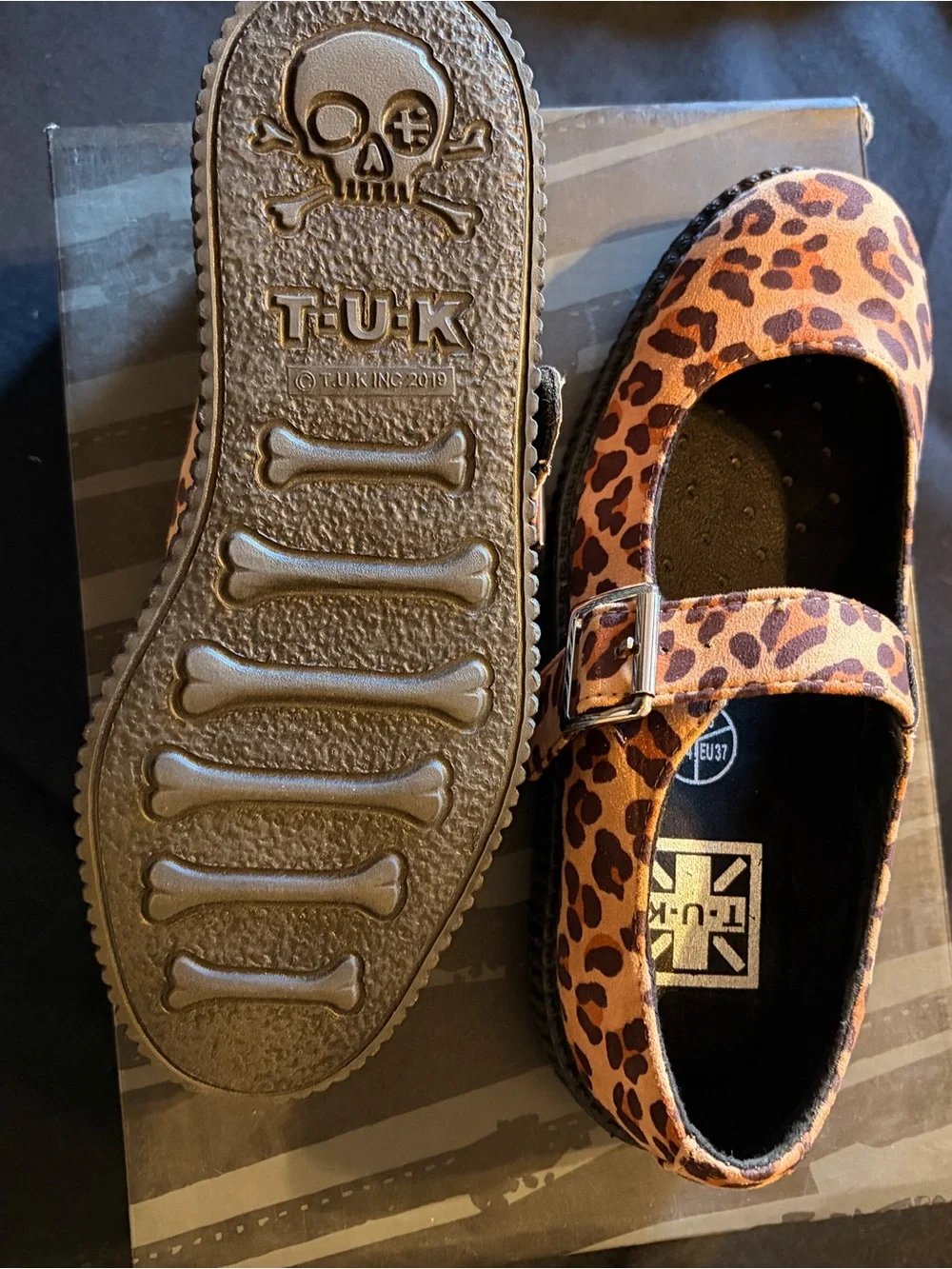 T.U.K Kids Leopard Print Mary Jane Creepers - Brown and Black - Picture 2 of 4